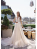 Beaded Ivory Lace Tulle V Back Long Newest Wedding Dress